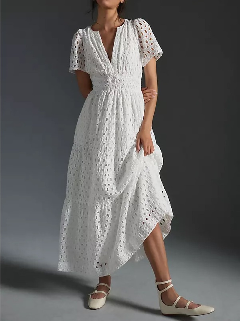 Anthropologie Somerset Maxi Dress Eyelet White Cotton Medium Tiered Bridal